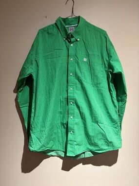 Cinch Western Rodeo Long Sleeve Button Down Shirt Green Sz M 100% Cotton Country